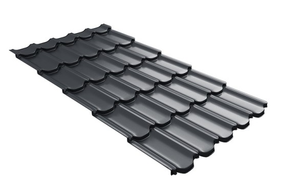Металлочерепица квинта плюс с 3D резом 0,5 Quarzit PRO Matt RAL 7024 мокрый асфальт купить в Волоколамске